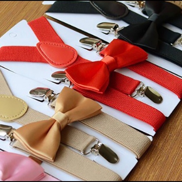 BEIGE BOYS SUSPENDER & BOW TIE SET - *New* - Picture 2 of 4